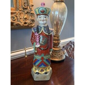 Vintage Chinese Emperor Qianlong Figurine Hand Painted Porcelain 14" Statue